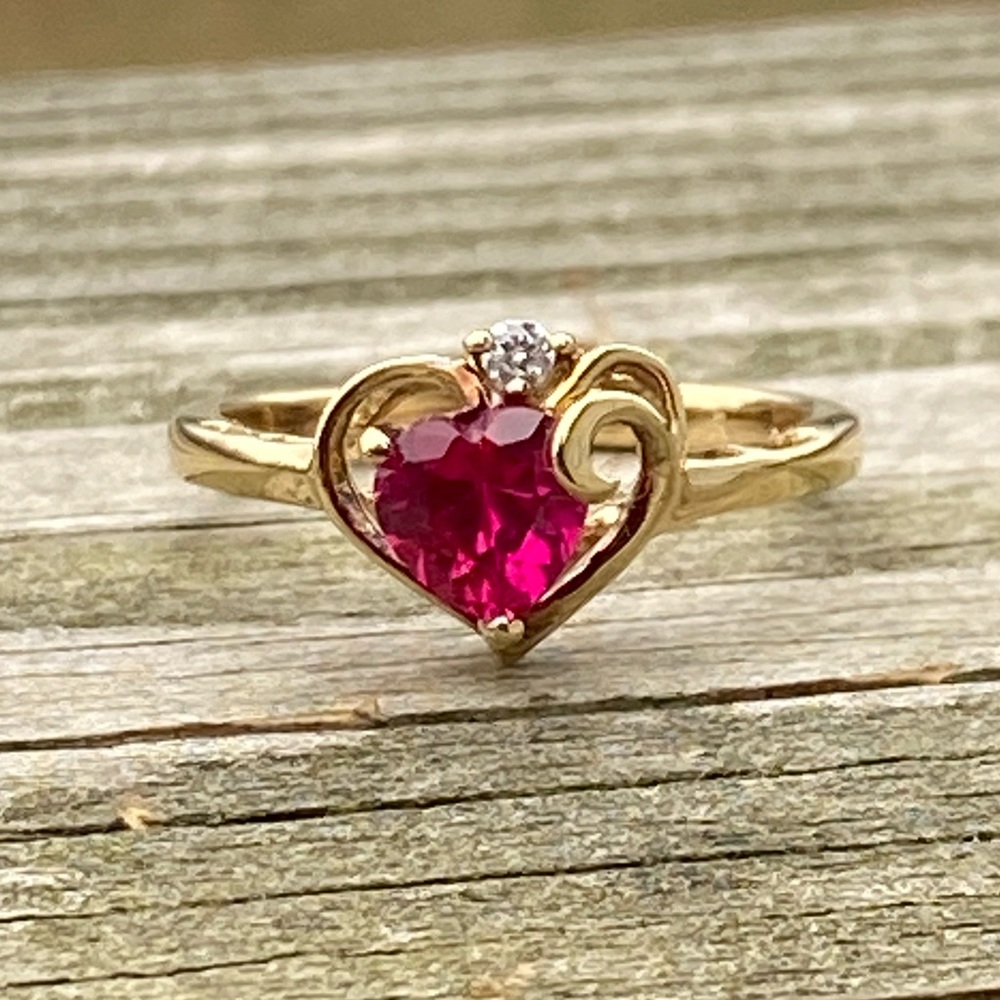 SOLD 💲Ruby heart ring 14k gold over .925 Sterling Silver size 7 new - Picture 7 of 12